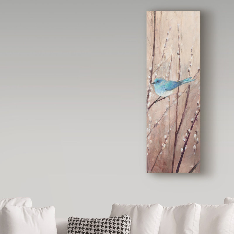 Blue Bird on Branch Framed Canvas Print, 10" x 32"