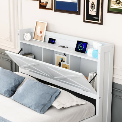 Lit simple avec rangement pour tête de lit et douille en bois de belle apparence