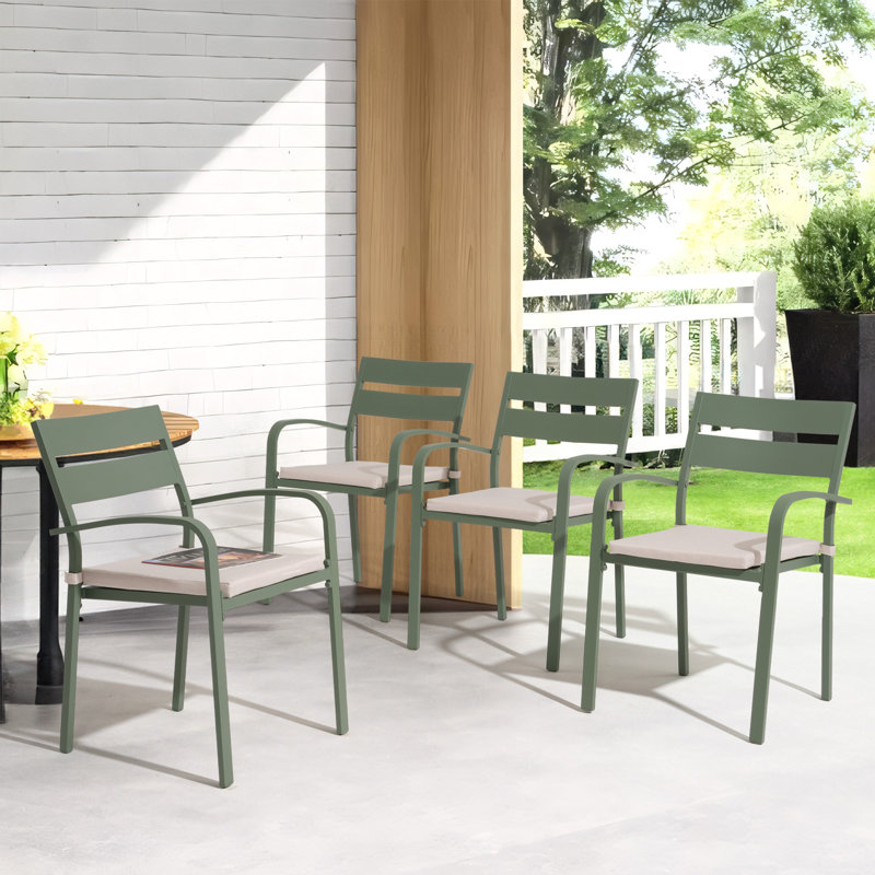 Fauteuil de patio empilable avec coussin Fiskeville, Vert