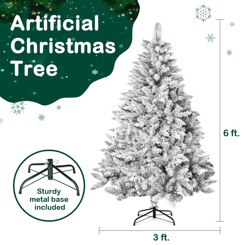 Arbre de Noël artificiel enneigé 6 pi / 7 pi avec base en métal, 6'