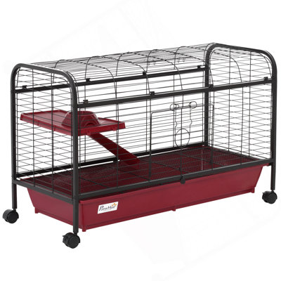 Maison de jeu pour animaux avec cage, roulettes, plate-forme, rampe P 41 po L 41 po Pawhut