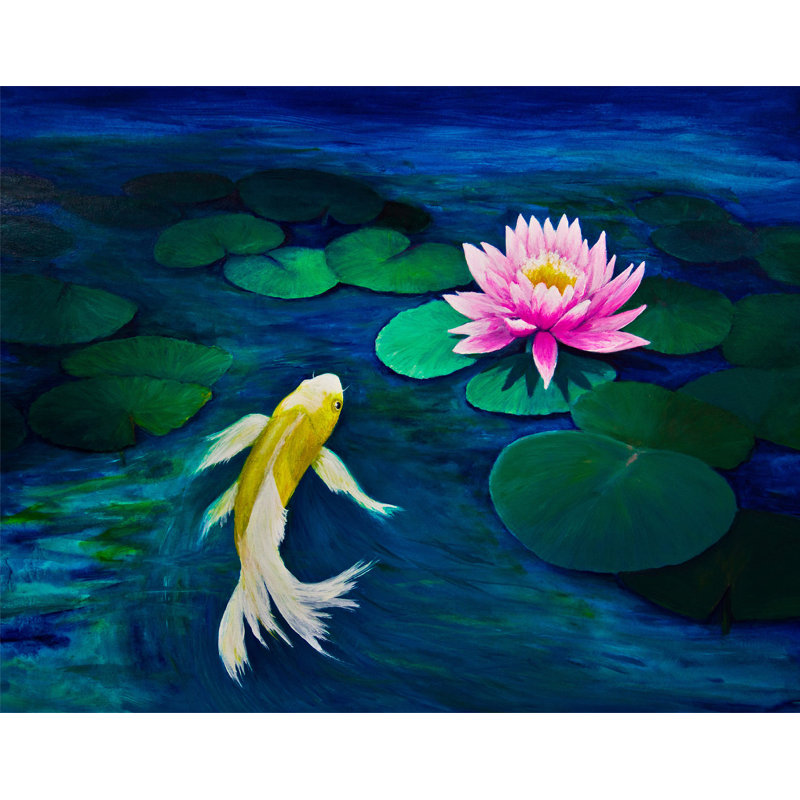 Peinture murale Koi Fish Water Lily, H 108 po x l 96 po