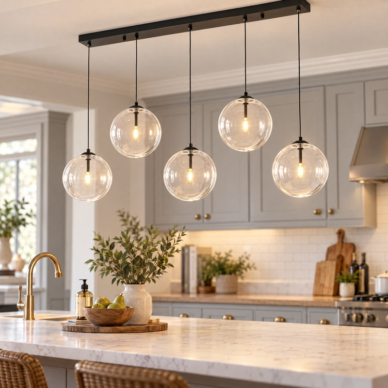 5-light Linear Kitchen Island Chandelier, Matte Black