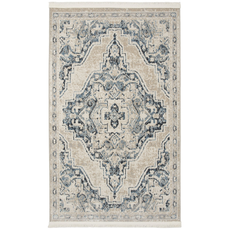 Tapis bleu traditionnel Merry Farmhouse, Rectangle 2 pi 2 po x 3 pi 9 po