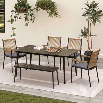6 Pieces Rectangular Outdoor Dining Set with bench
