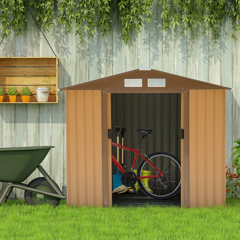 Remise de rangement extérieure de 7 pi x 4 pi Outsunny, maisonnette de jardin avec fondation, 4 évents et 2 portes coulissantes faciles pour la cour, le patio, le garage et la pelouse