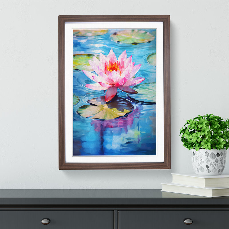 Water Lily Gestural No.2 - Single Picture Frame Print on Wood, Walnut Framed, 46cm H x 34cm W