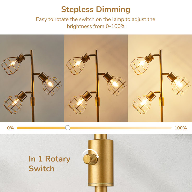 Rasch 65''  Tree Floor Lamp with  Dimmable Bulbs and Rotary Switch Included, Gold
