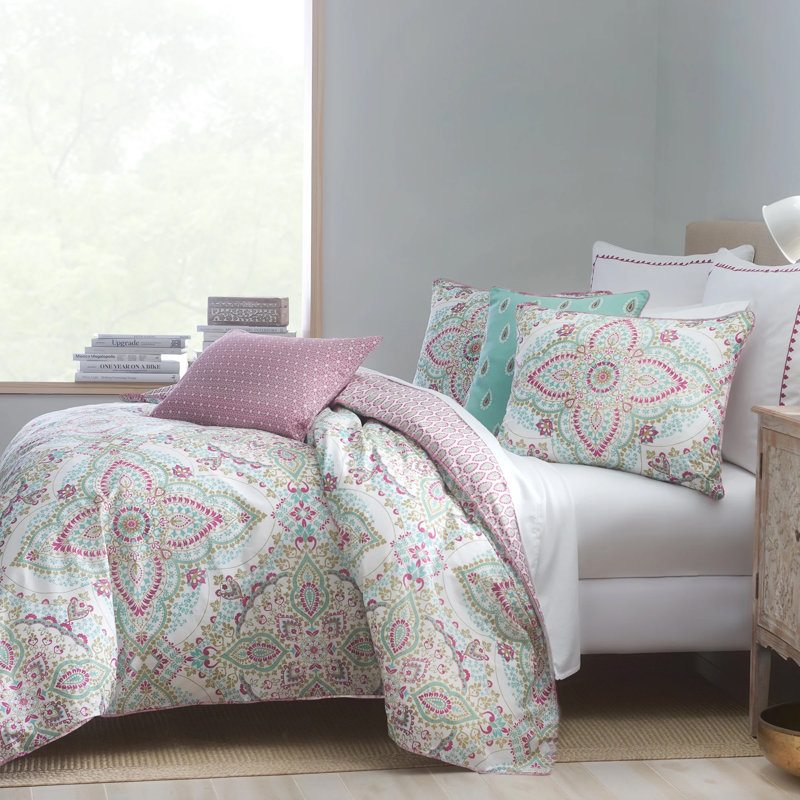 Ensemble d'édredon réversible en percale à tissage traditionnel - Jaipur, Édredon pour très grand lit + 2 taies décorativ
