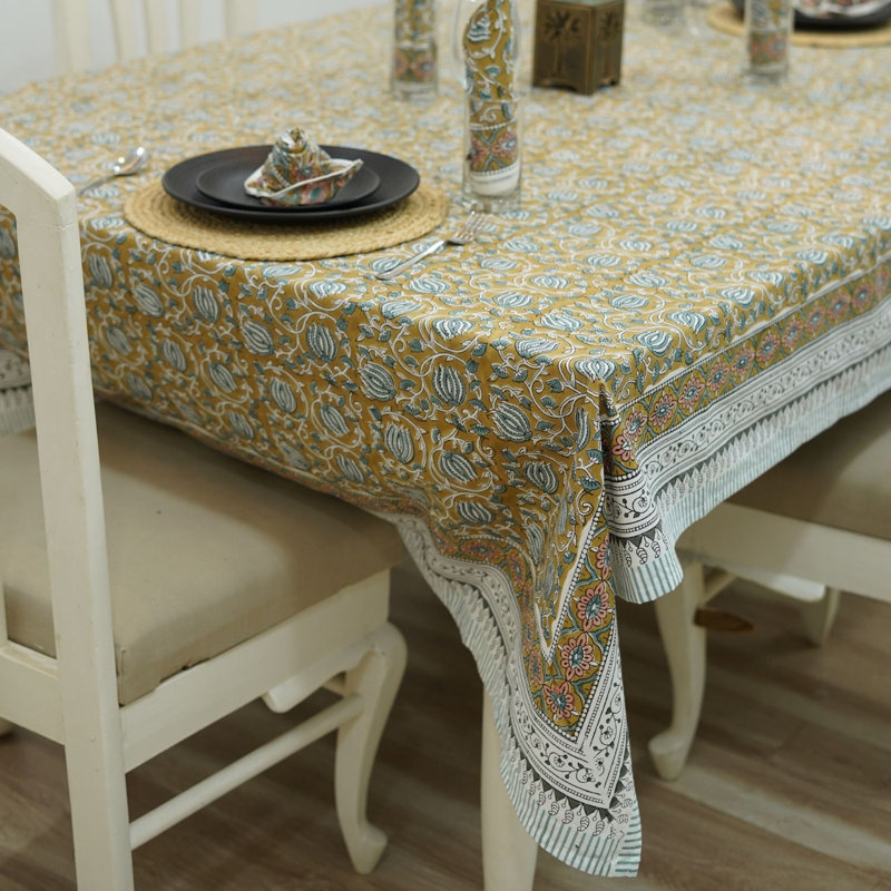 Housse de table éco-responsable durable à motifs blocs, 6 Kamal (10 places), 140 po x 72 po