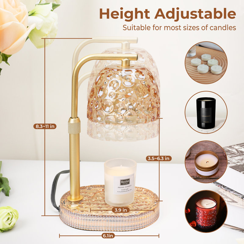 Candle Warmer Lamp with Timer Dimmer, Honeycomb Glass Wax Melt Warmer for Jar Candles, Adjustable Height Wax Warmer Lamp with 2 Bulbs for New Home Bedroom Decor (Amber)
