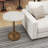 Telicia 20.5 Inch Accent Side Table, Round White Marble Top, Antique Brass Hammered Pedestal Base