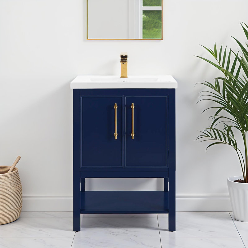 Ensemble de meuble-lavabo simple 24 po Jewell, Bleu marine / laiton antique