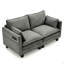 Canapé moderne en chenille gris moderne, canapé compact à 2 places avec deux ports de chargement USB et poches latérales, petit canapé pour chambre, bureau, appartement.