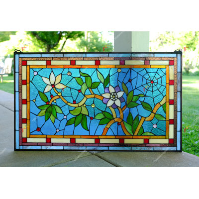 34" x 20" Tiffany Style stained glass panel glass window panel Magnolia flower