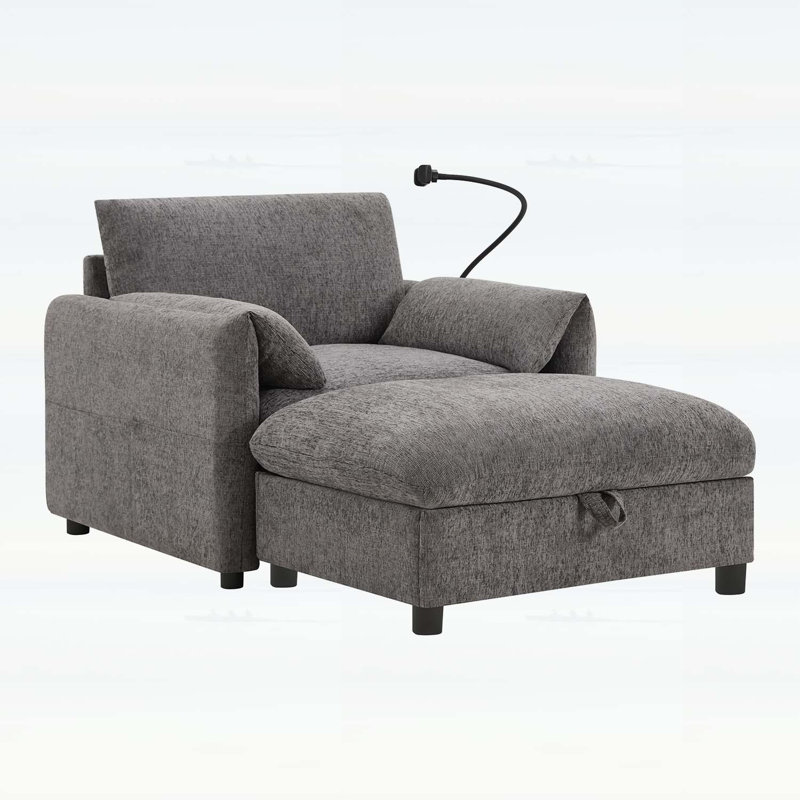 Modern Cloud Chaise Lounge with Storage Ottoman