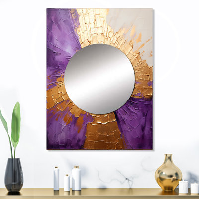 Or et mauve Lunar Vector I - miroir de peinture abstraite, miroir mural moderne unique, impression d'art en métal