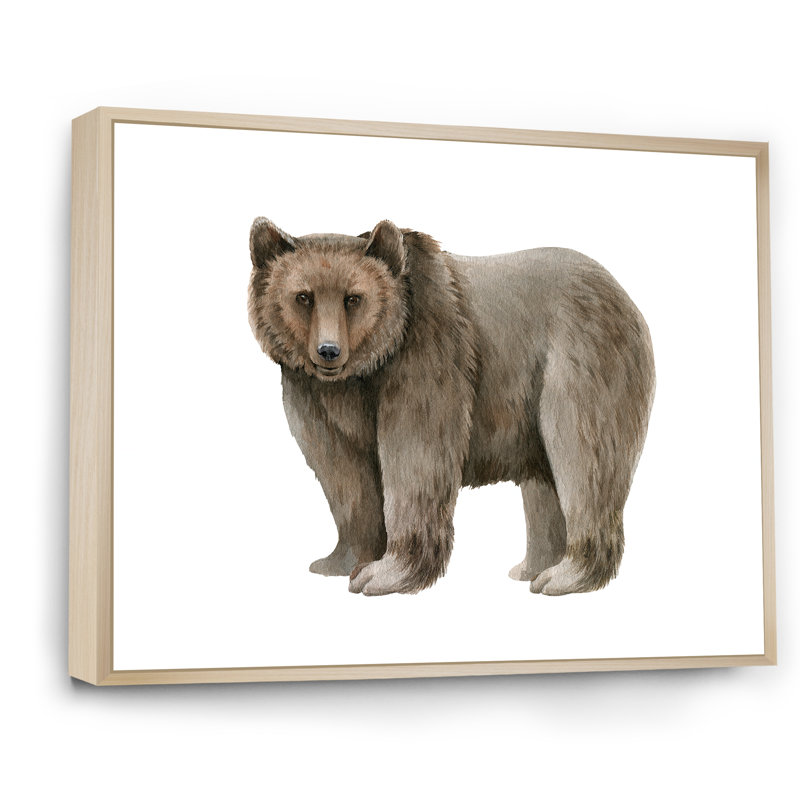 Ours brun sur blanc - reproduction sur toile, H 12 po x l 20 po, Toile avec cadre en érable