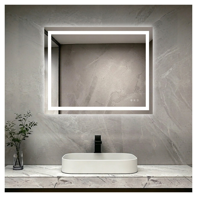 Miroir de salle de bain 40 po x 32 po à DEL avec éclairage avant et arrière, miroir de meuble-lavabo à intensité variable, 3 températures de couleur, antibuée, imperméable IP44, montage horizontal ou vertical, finition argentée