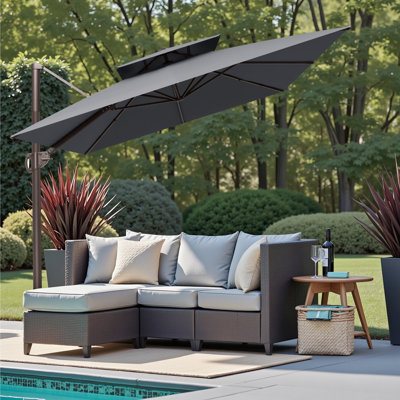 Parasol en porte-à-faux décalé pour terrasse de 141 po x 104 po, base lestée non incluse
