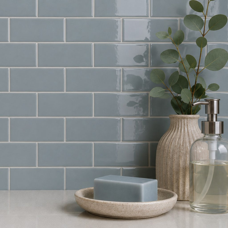 Curvaceous 3" x 6" Ceramic Wall Tile, Blue Haze