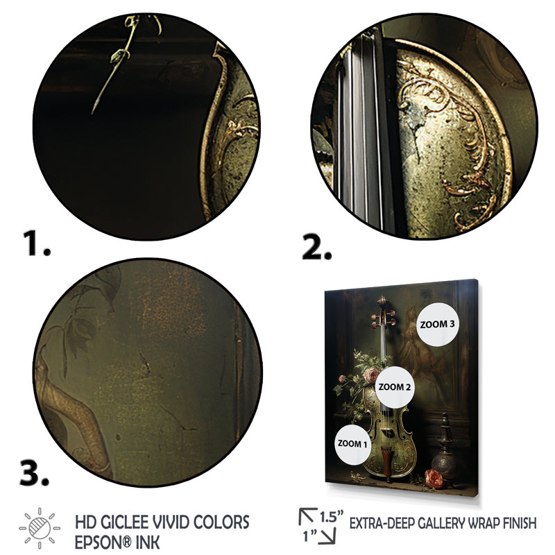 Renaissance Music Violin Melody - musique, art mural, Cadre simple noir, H 44 po x l 34 po x P 1,5 po