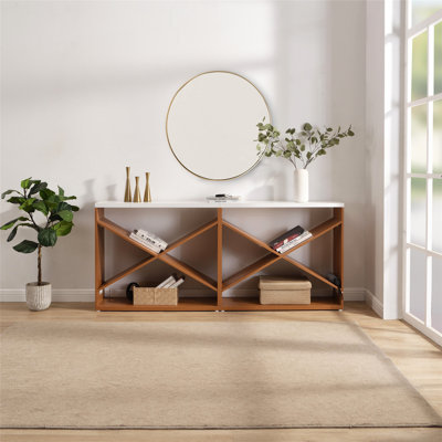 Farmhouse Console Table with X Shape Detachable Design, Ideal for Entryway, Living Room, Foyer and Hallway Storage