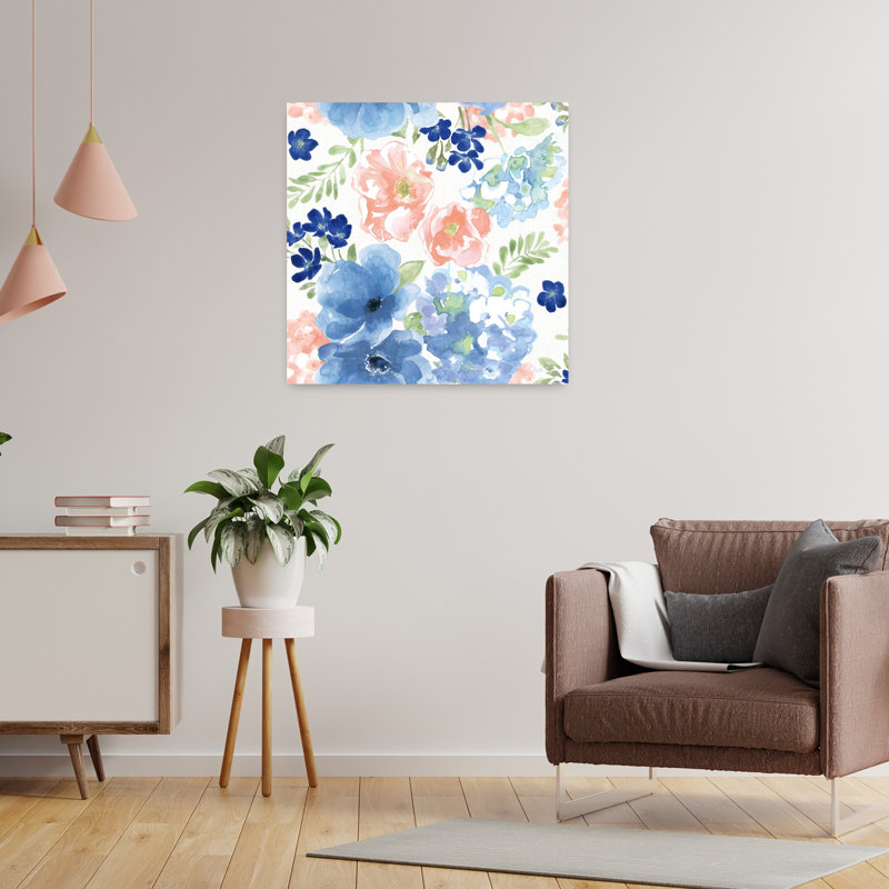 Motif botanique côtier, hortensia, art côtier, H 24 po x l 24 po