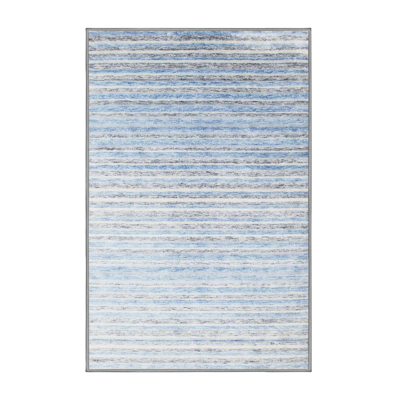 Tapis blanc/bleu contemporain, Rectangle 5 pi x 7 pi