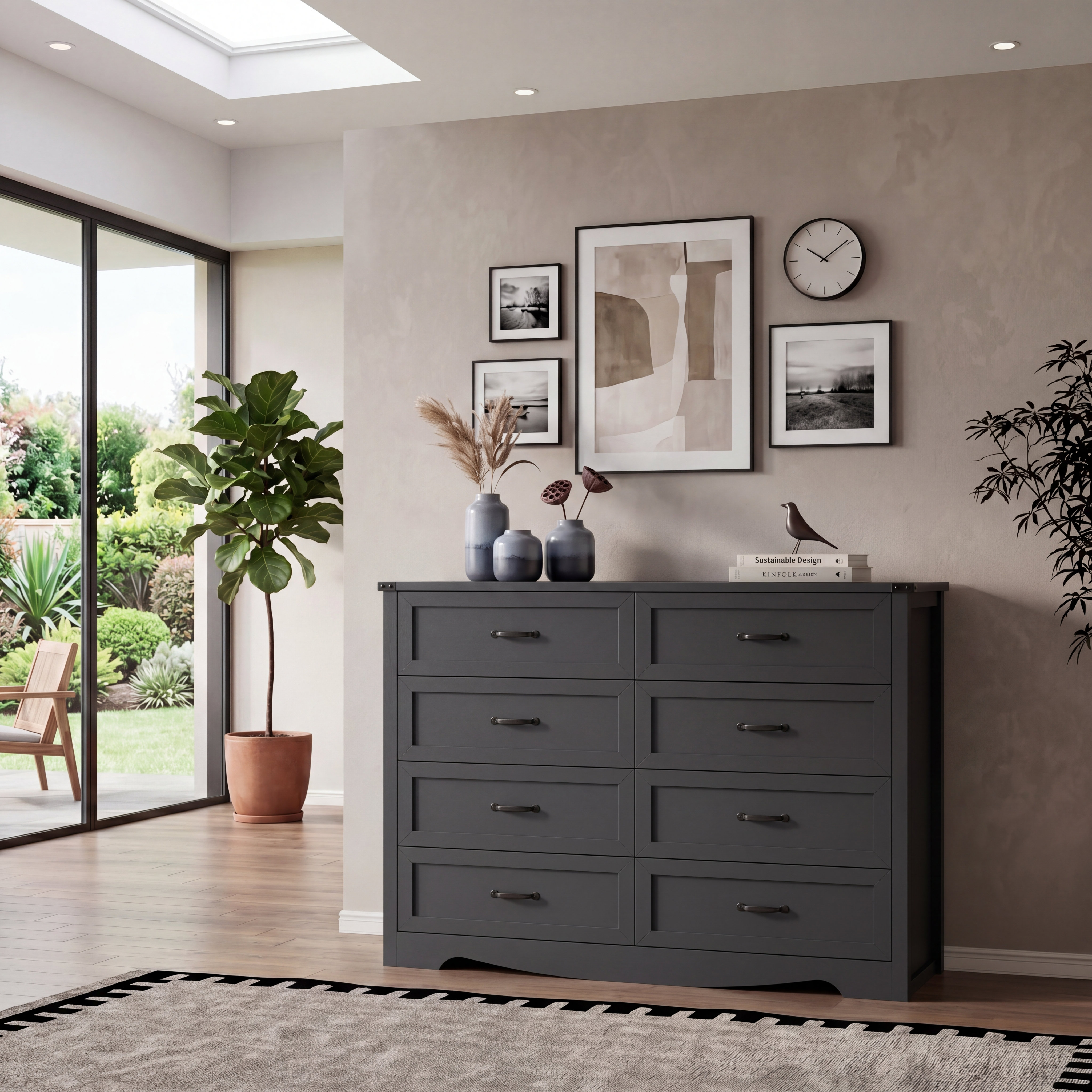 48 dresser Qeetex 48 Inch Wide 9 Drawer Dresser Modern Wooden Chest Retro Handles Large Storage Organizer for Bedroom Living Room Closet Entryway Gray in the Dressers department at Lowes.com