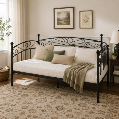Metal Daybed Frame Multifunctional Mattress Foundation/Bed Sofa With Headboard