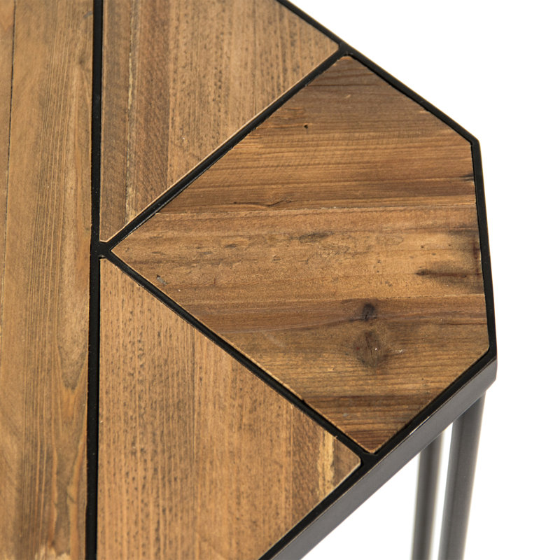 Cuthbert Geometric Wooden Top End Table with Black Metal Legs