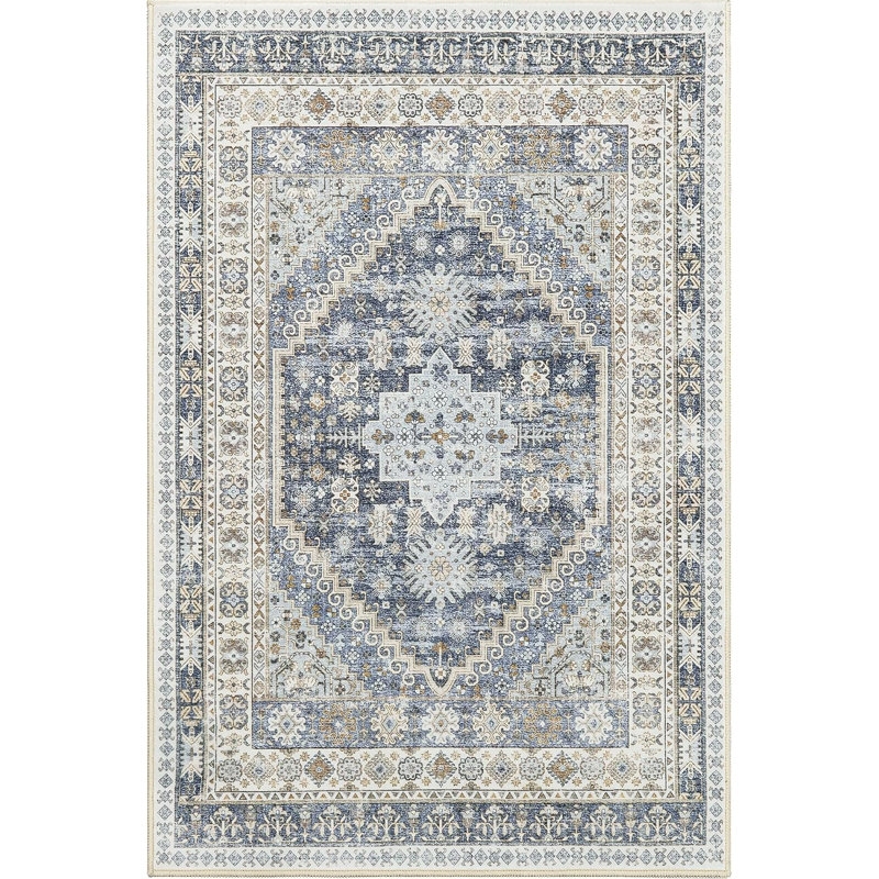 Tapis lavable antidérapant Medallion (bleu), Rectangulaire 2 pi x 3 pi