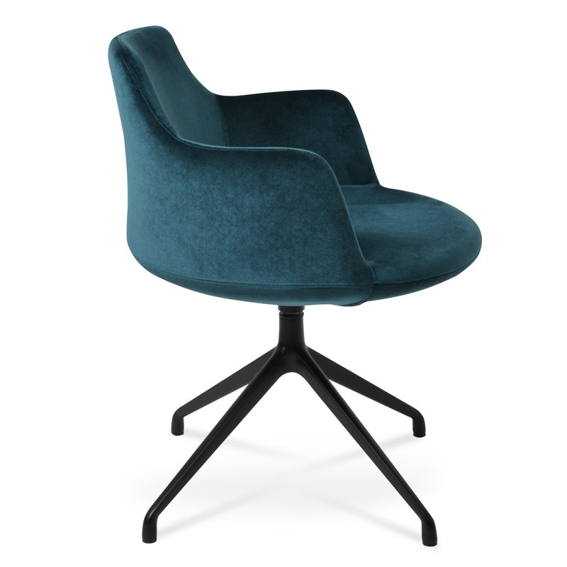 Dervish Spider Swivel Arm Chair, Black, Gray Leatherette