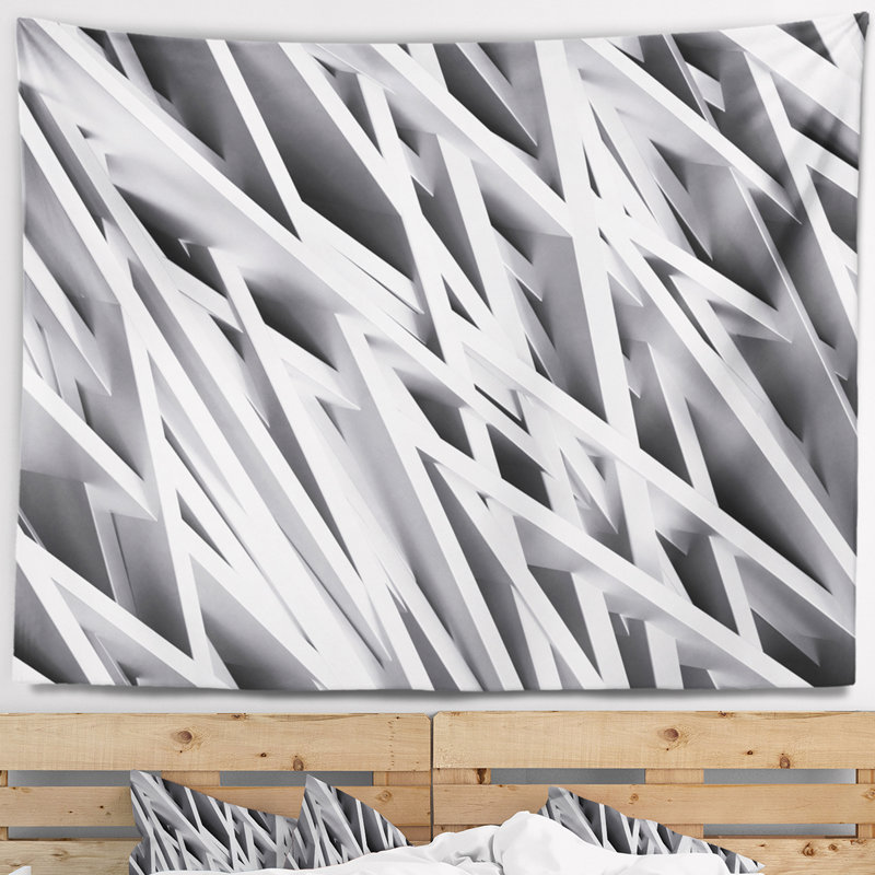 Tapisserie géométrique blanc abstrait, H 32 po x l 39 po