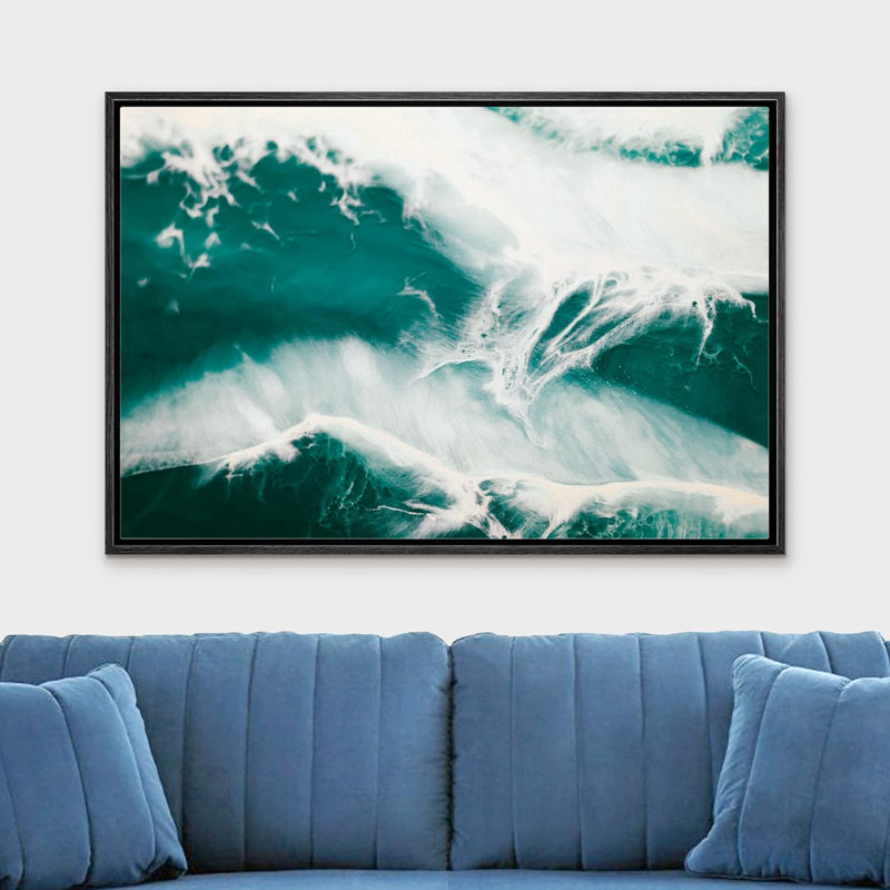 Naturel, bleu sarcelle naturel, vert, vibrant, gemme, paysage, gros plan, impression sur toile, Cadre flottant noir