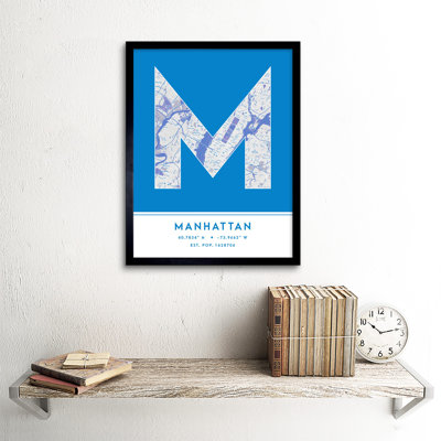 Manhattan City Map Manhattan New York United States City Map Blue - Single Picture Frame Typography
