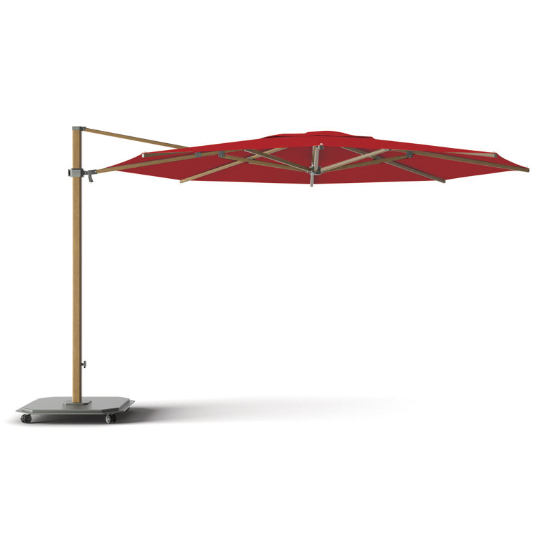240 in. W Octagonal Sunbrella® Cantilever Umbrella, Silver Anodized, Alu Teak, Canvas Jockey Red Sunbrella® Canvas