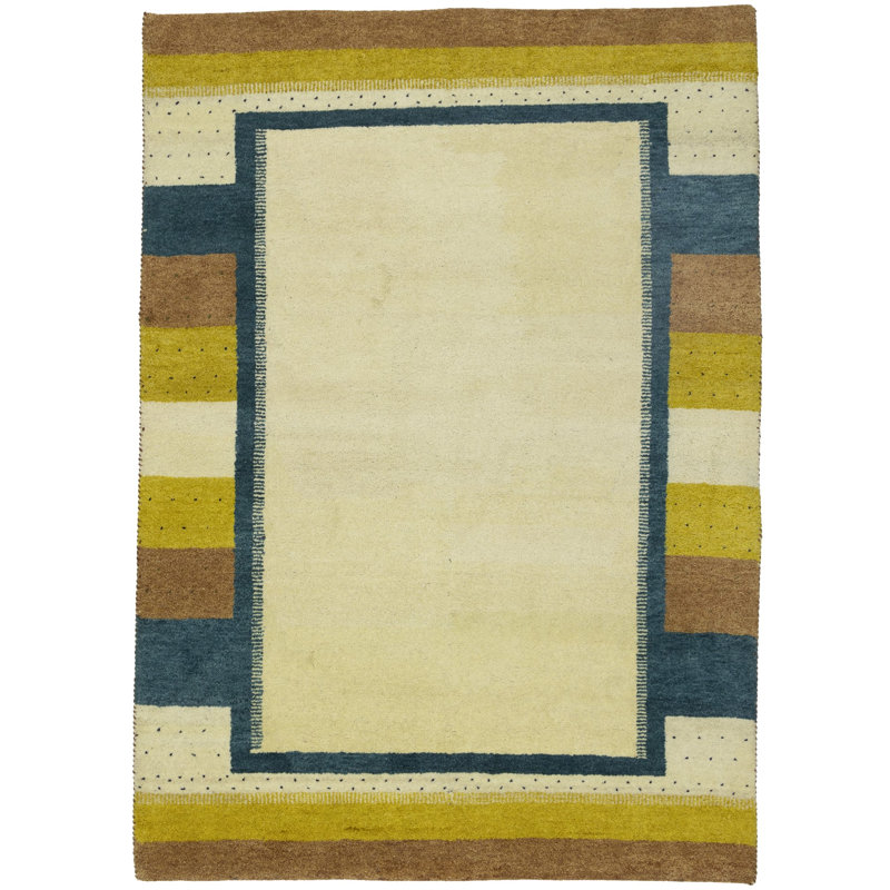 Tapis gris / vert / brun en laine noué à la main