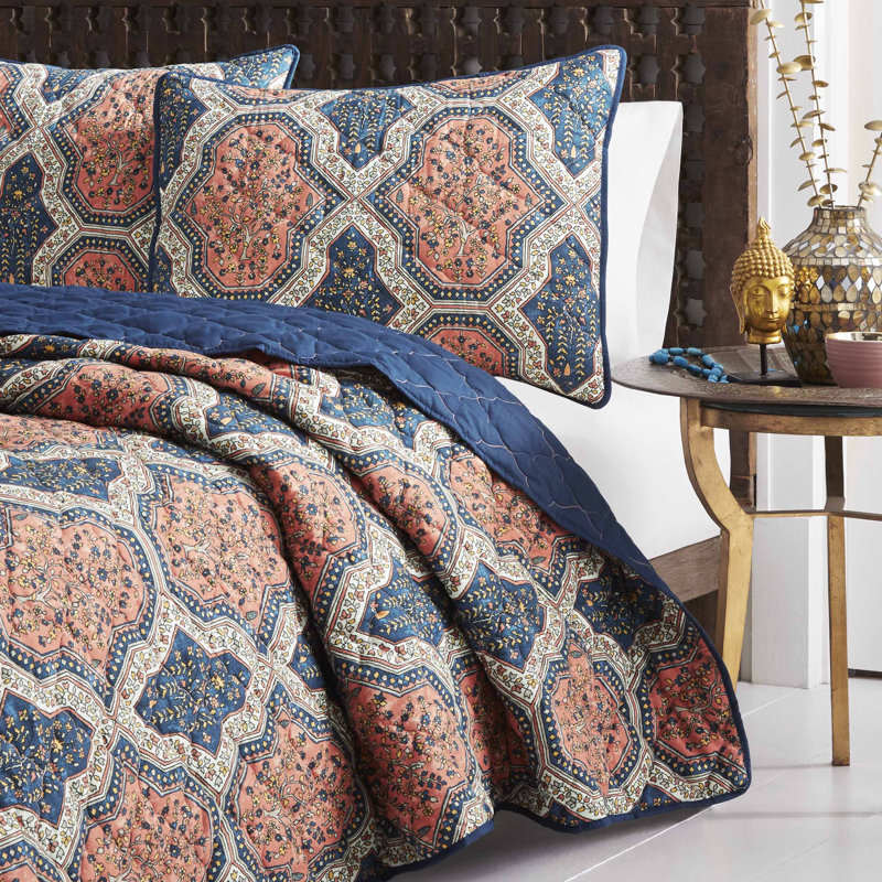 Ensemble de housse de couette réversible Rhea, Housse de couette double / grand + 2 taies décora