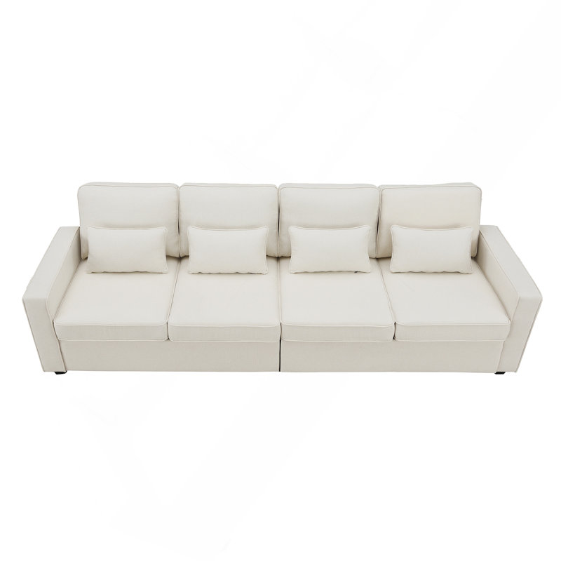 Canapé 4 places 104 pouces en tissu de lin moderne 104 po avec accoudoirs, Beige