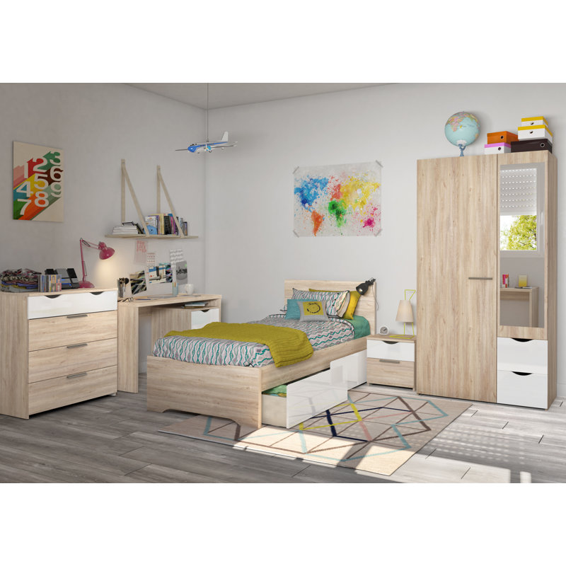 Samira 2 Door Manufactured Wood Wardrobe, Light Oak/White