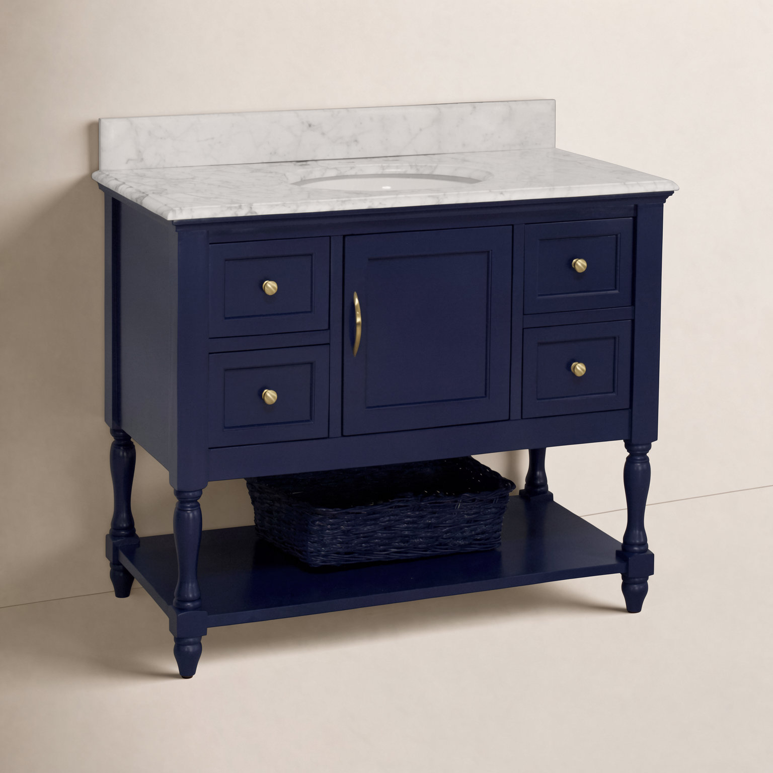 42'' Single Bathroom Vanity, Royal Blue, Carrara Marble