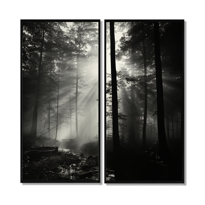 «Black and White Forest Silence», art mural sur toile surdimensionné «Forest», H 32 po x l 32 po, Noir