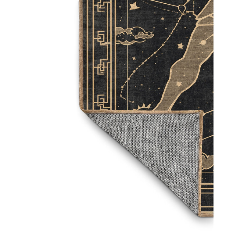 Machine Washable Orlena Classic Oriental Rug in Black – LightBrown Binding, 2 x 5