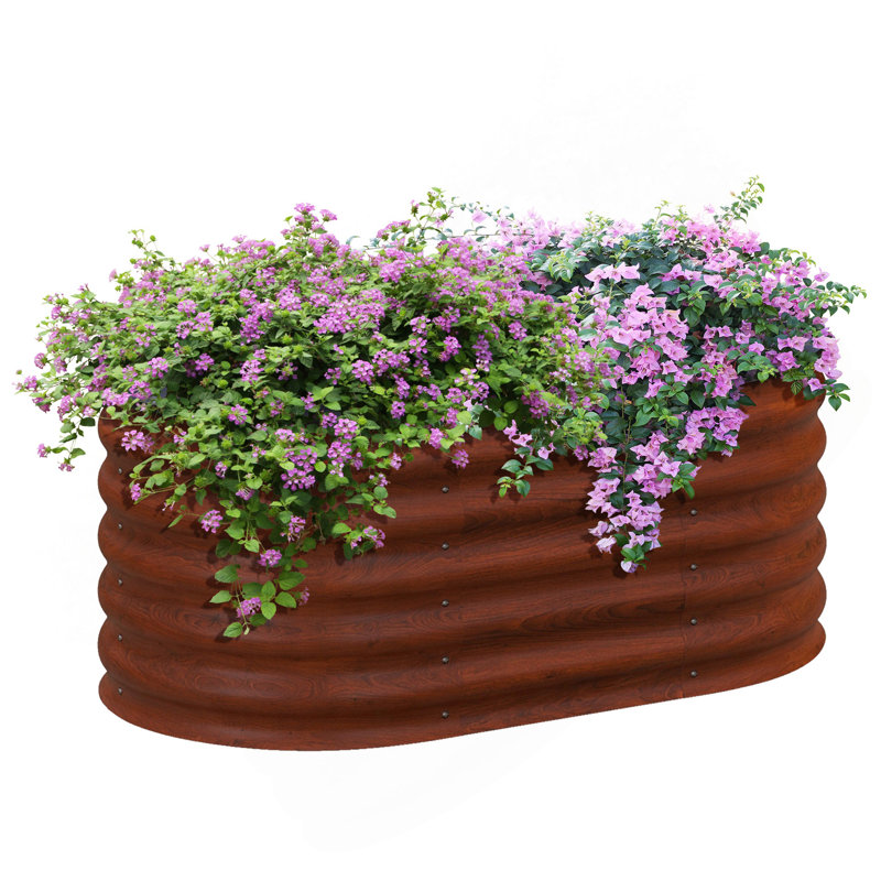 Outsunny 3.5' X 2' X 1.4' Galvanized Raised Garden Bed Kit, Outdoor Metal Elevated Planter Box With Safety Edging, Easy DIY Stock Tank For Growing Flowers, Herbs & Vegetables, Brown