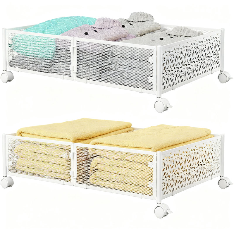 Contenants de rangement sous le lit avec roulettes, tiroir de rangement pour chaussures sous le lit, paquet de 2 (blanc)