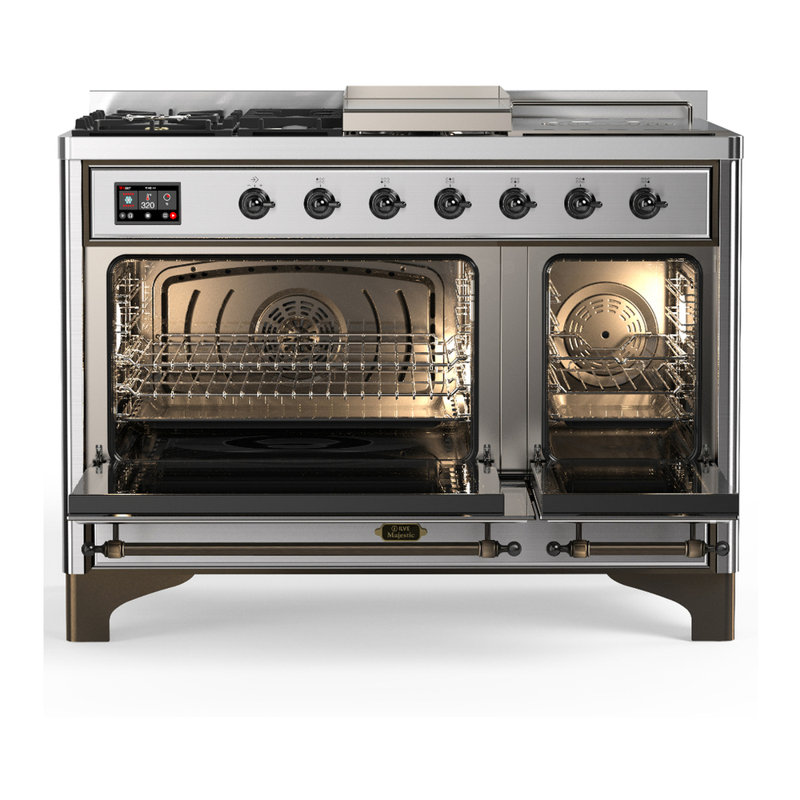 Majestic III Series 48 Inch Dual Fuel Range with 5 Sealed Burners, Griddle, Frenchtop in Burgundy (Natural Gas, Chrome Trim)