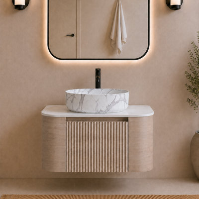 Meuble-lavabo mural 24 po avec lavabo vasque en céramique, porte-serviettes intégré et armoire pré-assemblée