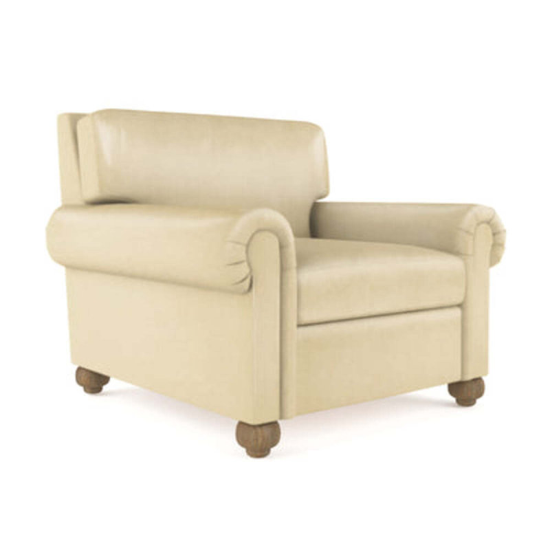 Leroy Leather Armchair, 36" H x 41" W x 49" D, Weathered, Box Weave Linen Silver Streak